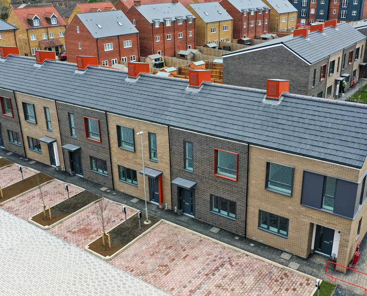 A row of shared ownership houses in Hemel Hempstead. They have their own drive.