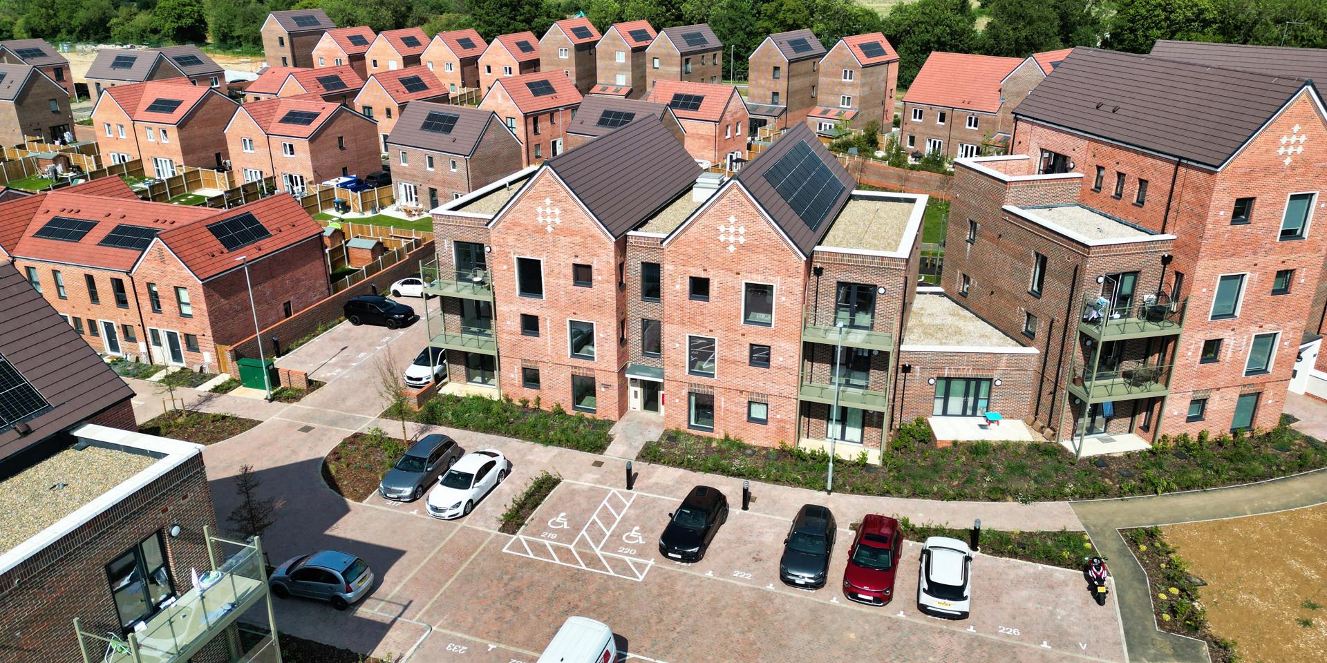 An elevated view of the front of Beaumont Manor