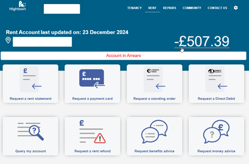 MyHightown rent section screenshot