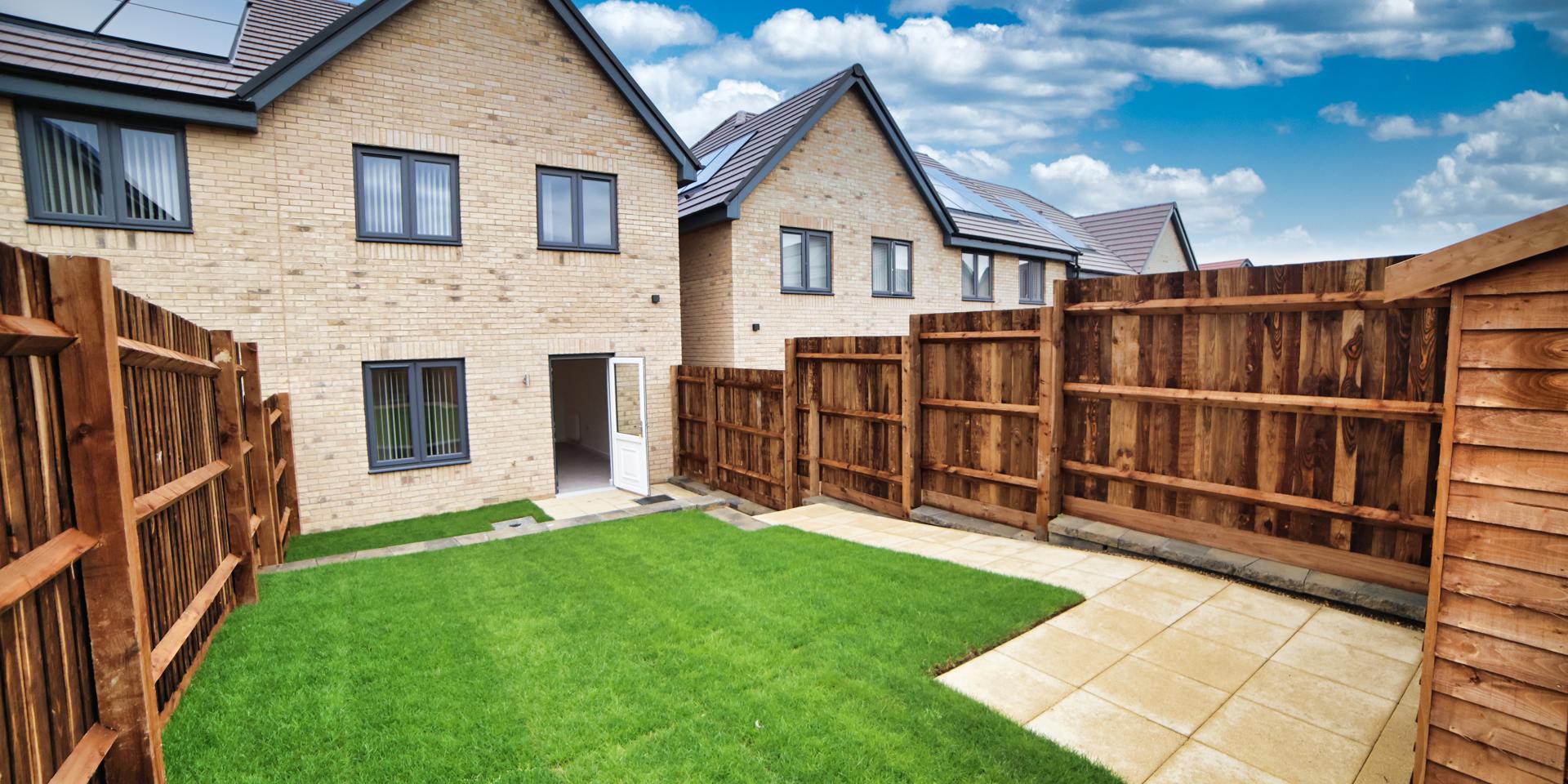 The grassed area of the back garden