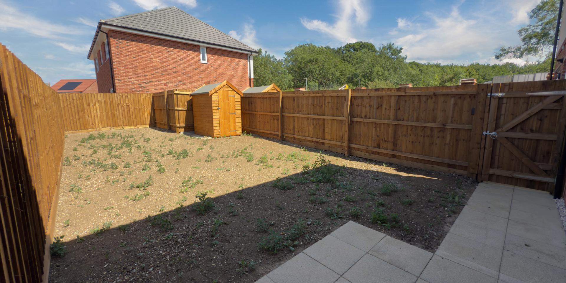 The home comes with a shed