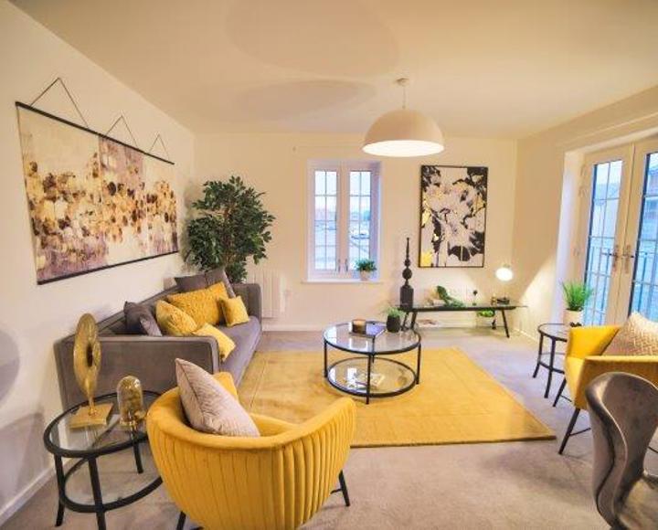 View of the living area and balcony doors