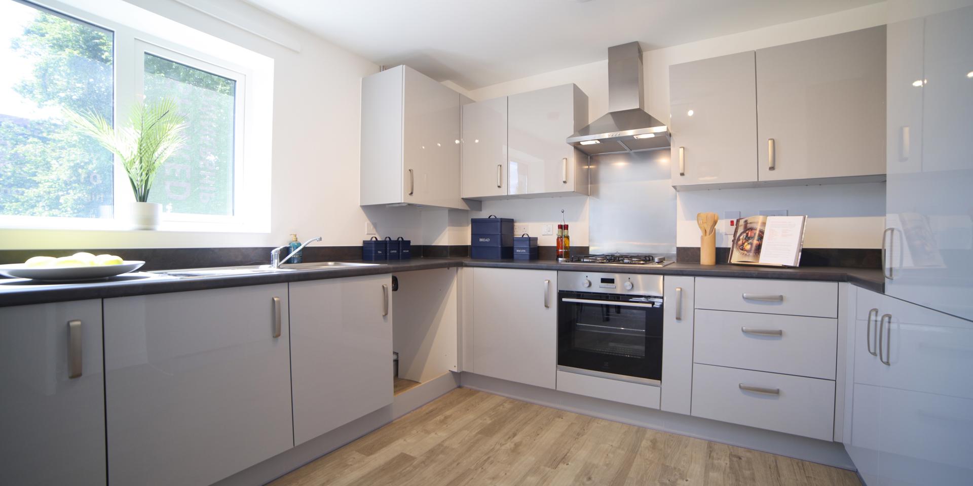There are plenty of floor and wall cupboards in the kitchen plus an integrated fridge freezer and washer dryer