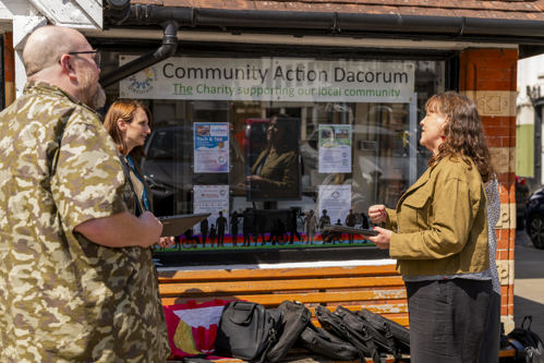 People talking outside the CAD office