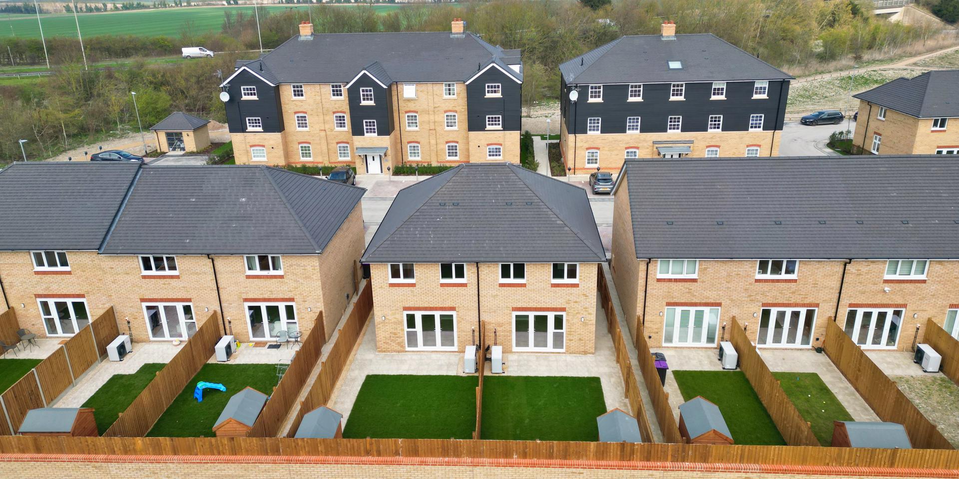 A birds eye view of the rear of the property