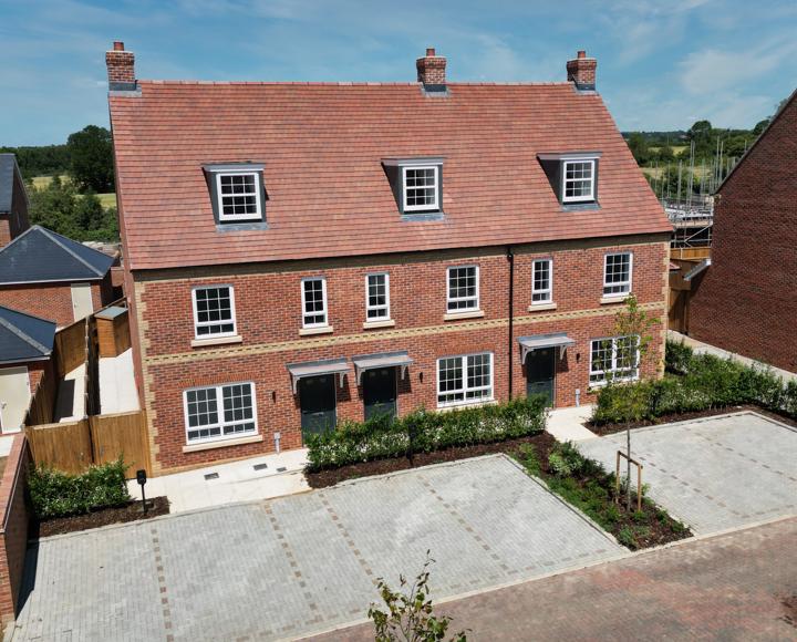 An elevated view of the 3 terraced houses
