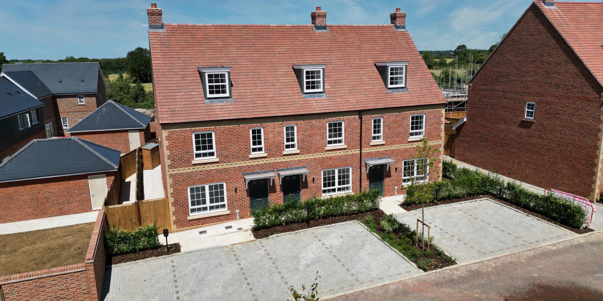An elevated view of the 3 terraced houses