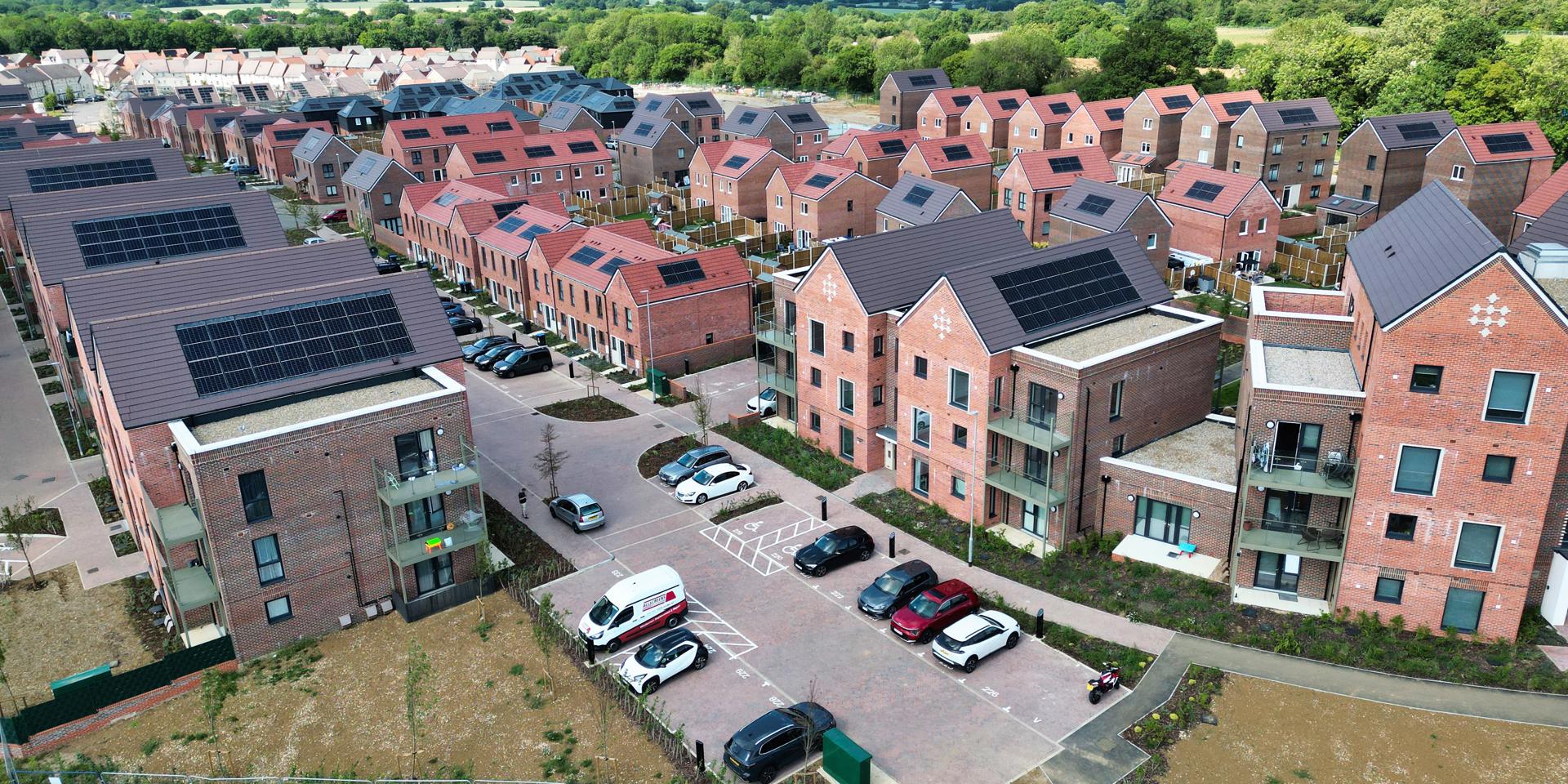 An elevated view of the entire development