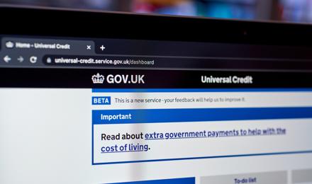 A gov.uk webpage talking about universal credit