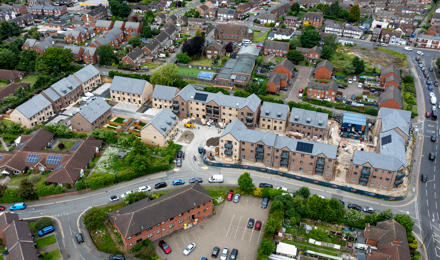 An aerial birds eye view of Oakley House development