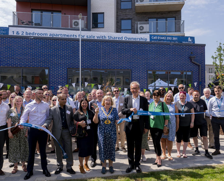 Mayor of Dacorum cutting ribbon with group of people