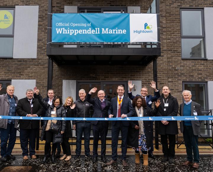 Various people who were involved in the development of Whippendell Marine standing outside