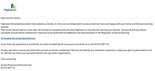 Tenant Satisfaction Measures Survey Email