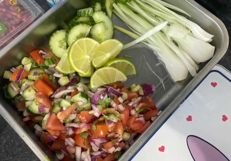 Salad being prepped for the cook off