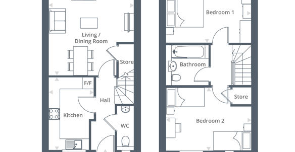 2 bed house floor plan for plots 140 and 141